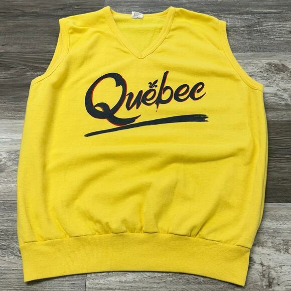 Vintage 80s Liberty Goods Quebec Yellow Mens L V-Neck Touristcore Sweater‎ Vest - Picture 1 of 7